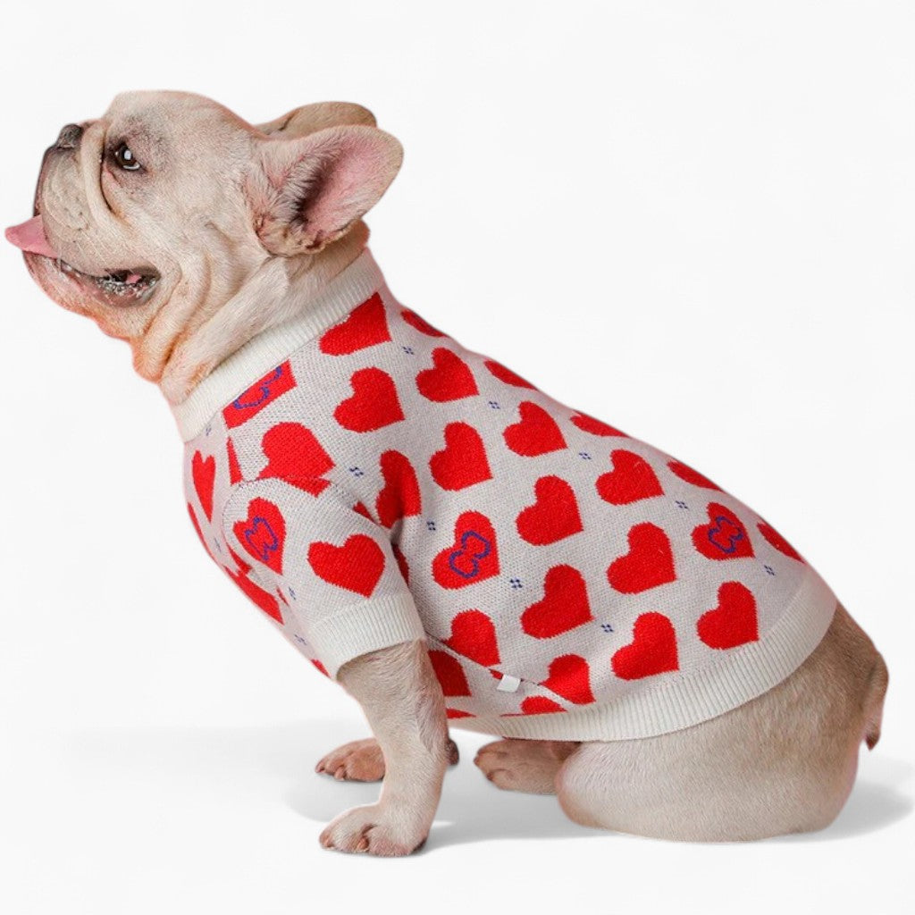 Holly Dog Sweater | Windproof, Trendy Red Heart Print for French Bulldogs 0