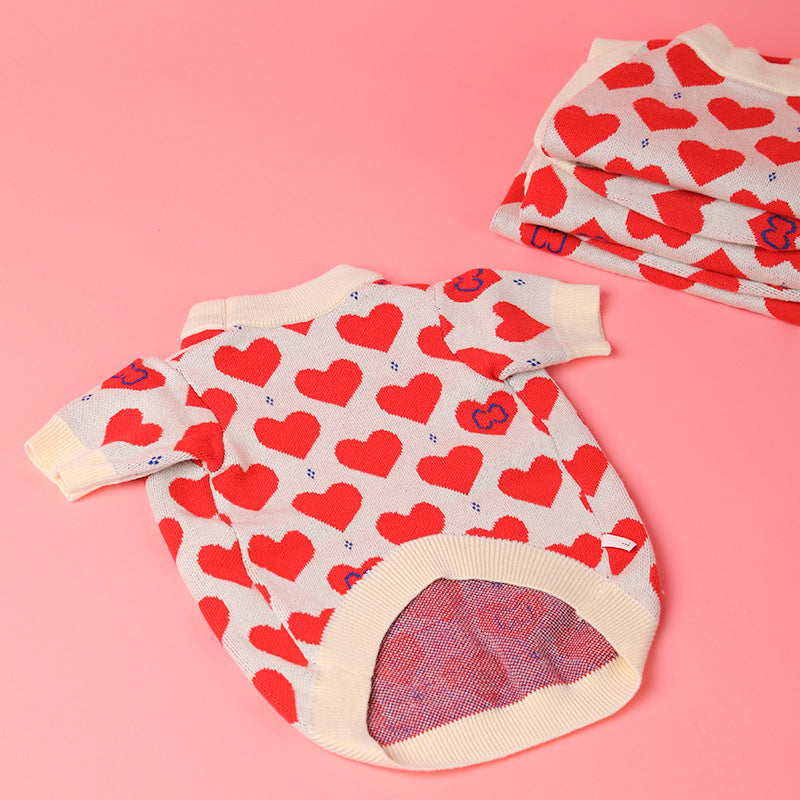 Holly Dog Sweater | Windproof, Trendy Red Heart Print for French Bulldogs 4