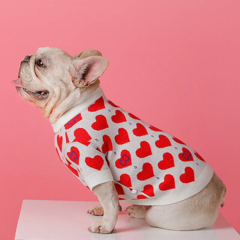 Holly Dog Sweater | Windproof, Trendy Red Heart Print for French Bulldogs 2