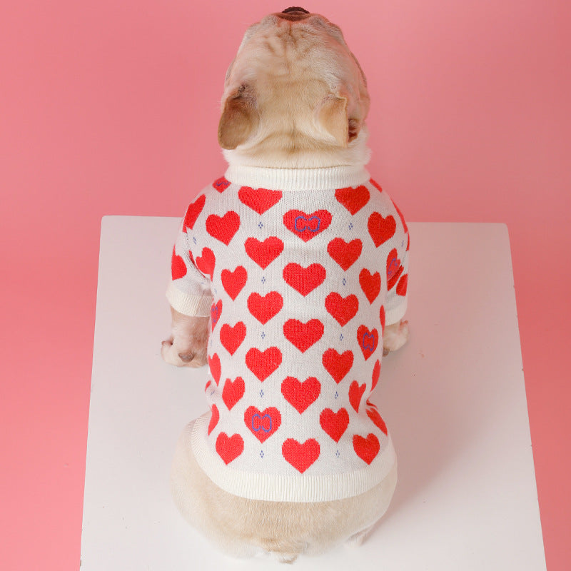 Holly Dog Sweater | Windproof, Trendy Red Heart Print for French Bulldogs 3